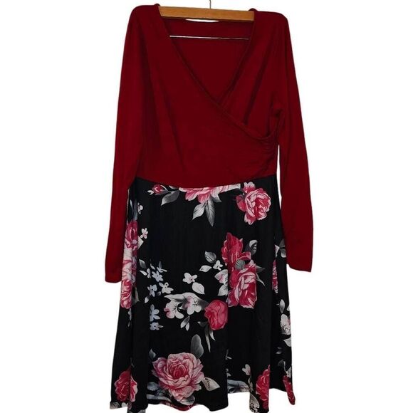 Red Floral Cottagecore Wrap Top Dress - Picture 1 of 6